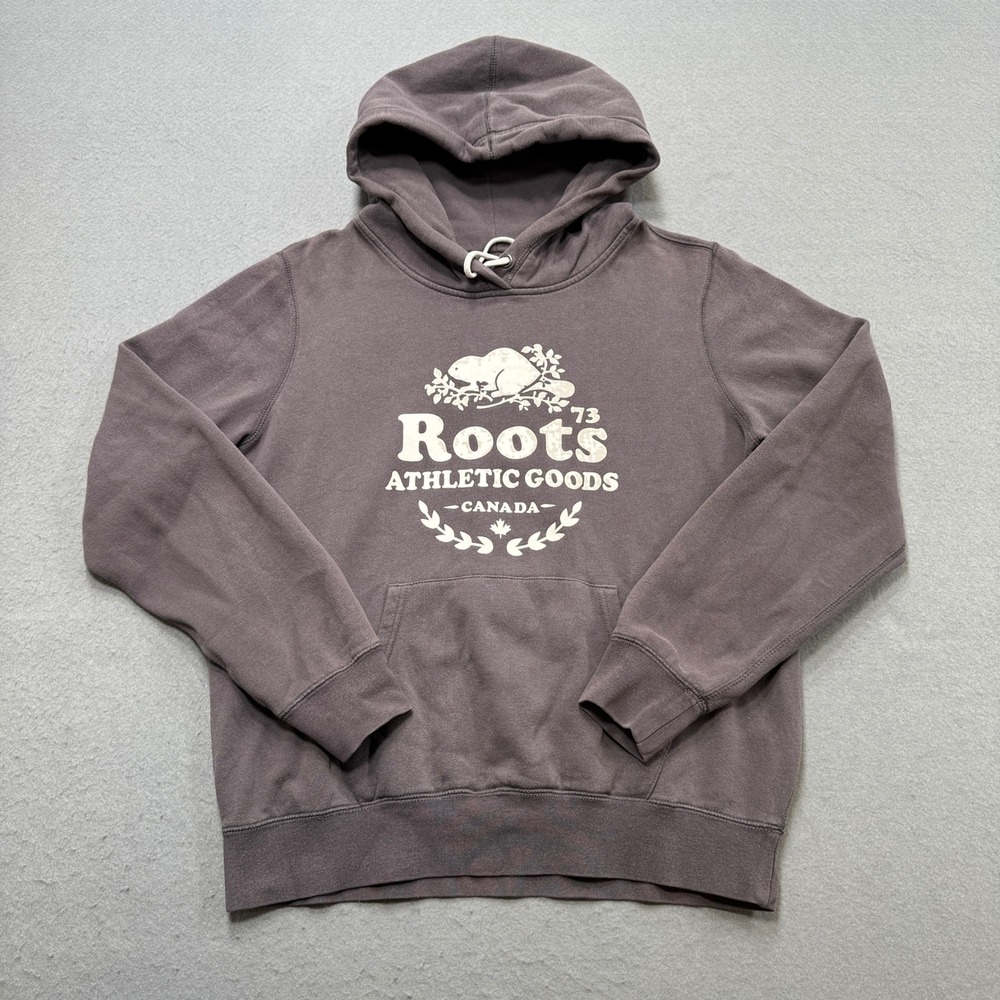 Roots Hoodie Men's Large Brown Graphic Fleece Lined Pullover Canada Sweatshirt